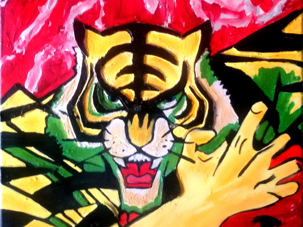  Quadri Pop Art di Carla Bertoli - UOMO TIGRE Dedicated to Ikki Kajiwara - Mixed Technique 40x40 - 2019